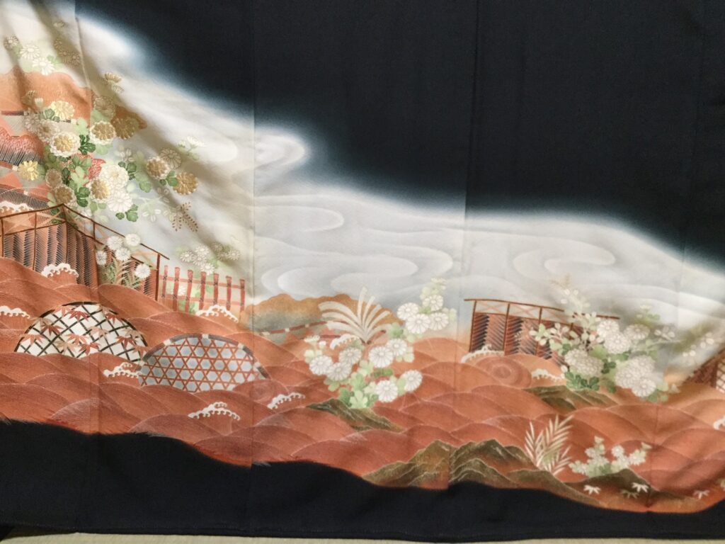 黒留袖茶や辻に雲間　祖父作　｜染と呉服はっとり