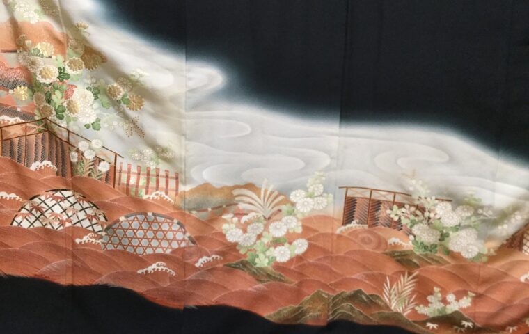 黒留袖茶や辻に雲間　祖父作　｜染と呉服はっとり