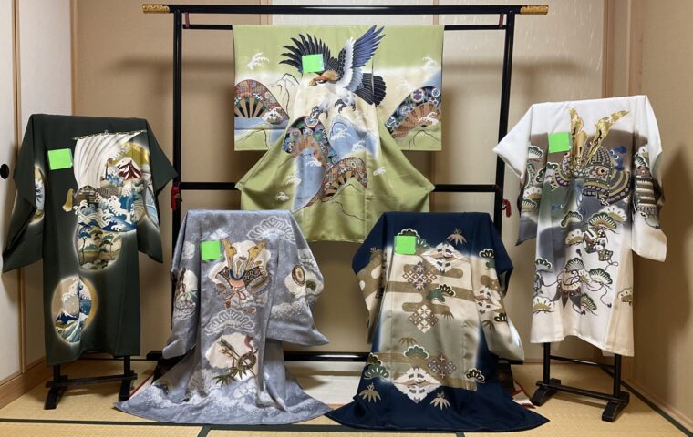 七五三の着物　男児祝い着の展示風景