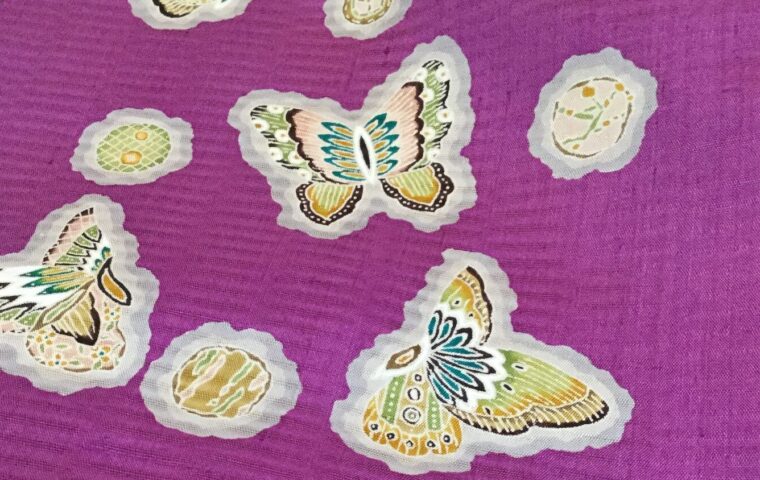 染帯　ろうけつ染め　蝶々