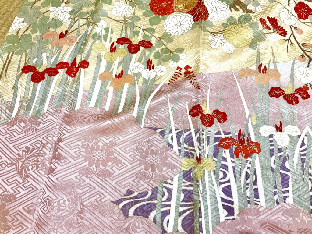 訪問着　流水に四季の花な