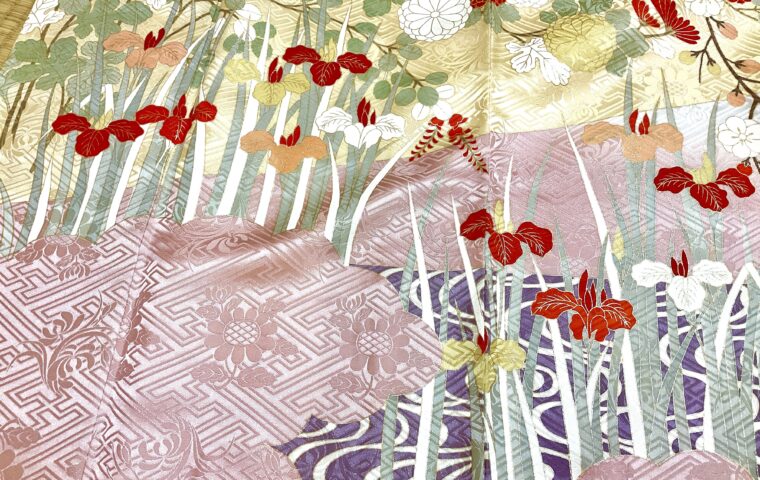 訪問着　流水に四季の花な