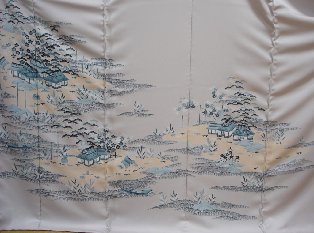 グレー地訪問着　御所解く柄　｜染と呉服はっとり