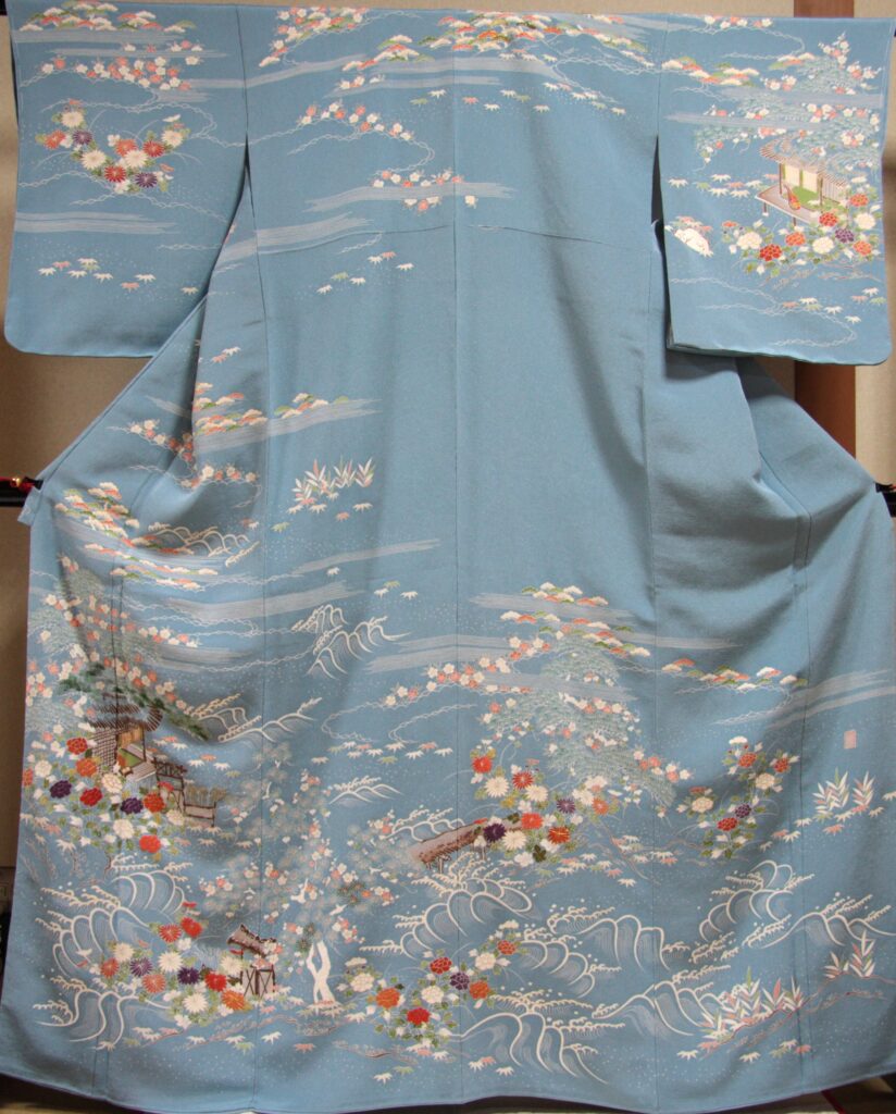訪問着 ブルー地色に御所解