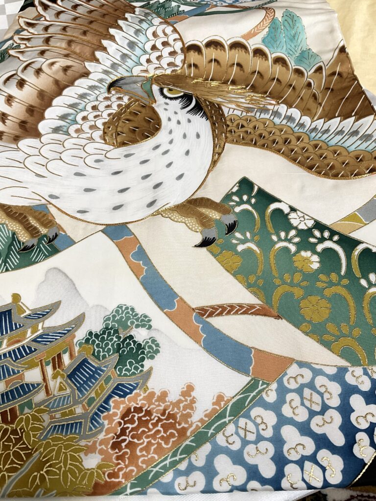 初着　鷹の柄　縁起良い柄