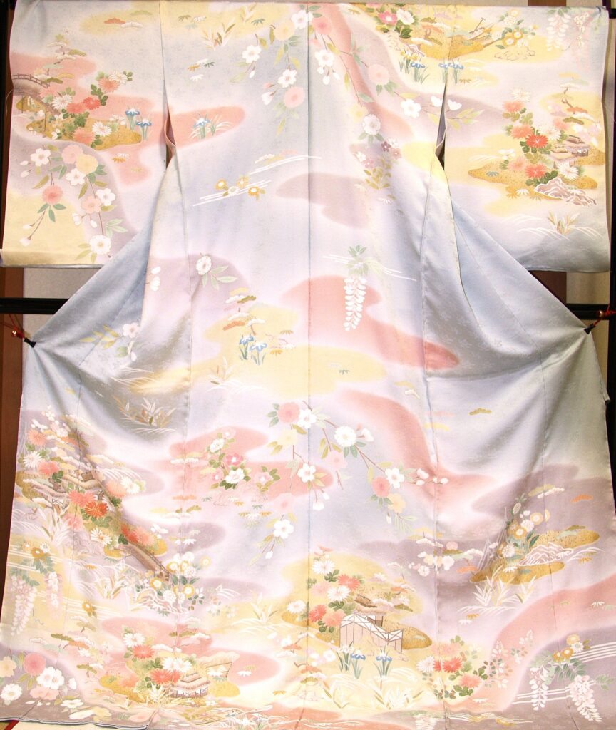 訪問着　総ぼかし草花　呉服店の敷居